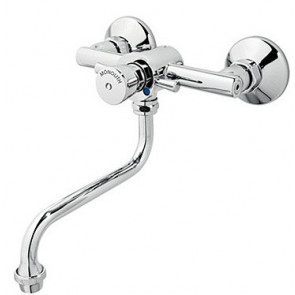 Two holes wall mounted self closing mixer with swinging spout 165 mm, flow time 8 ± 12 sec MNL Model ARES006