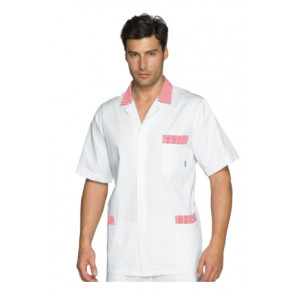 Chef jacket Peter short sleeve 100% Cotton White and red Available in different sizes Model 036111M