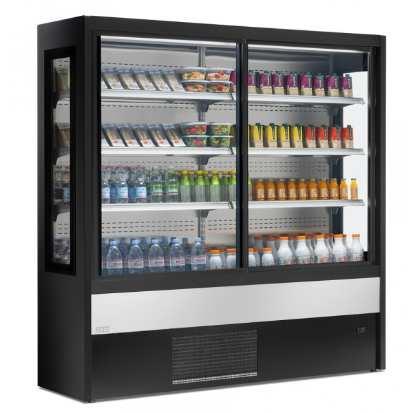 Refrigerated wall-site multideck Zoin Model Olimpo OI100PSVG-S Suitable for the display of beverages, milk, cold gastronomy Sliding doors Ventilated refrigeration built-in motor