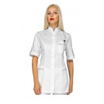 Woman Antigua blouse  SHORT SLEEVE 65% Polyester 35% Cotton WHITE + GREY Avaible in different sizes Model 003010M