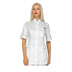 Woman Antigua blouse  SHORT SLEEVE 65% Polyester 35% Cotton WHITE + GREY Avaible in different sizes Model 003010M