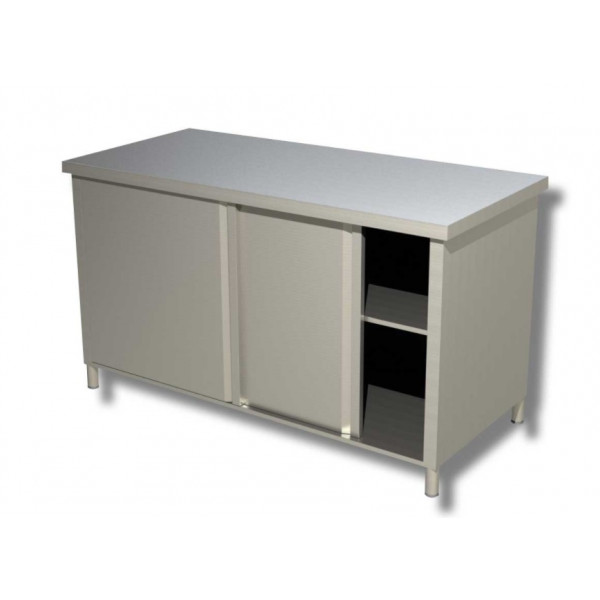 Stainless steel cabinet table with sliding doors on both sides Without upstand Model AP197