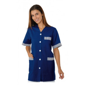 Woman Dacca blouse SHORT SLEEVE 65% Polyester 35% Cotton BLUE AND BLUE STRIPED Avaible in different sizes Model 006200