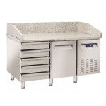 Ventilated Refrigerated Pizza Counter suitable for trays 600x400 Model QZ16 - 1 self-closing door and 5 drawers