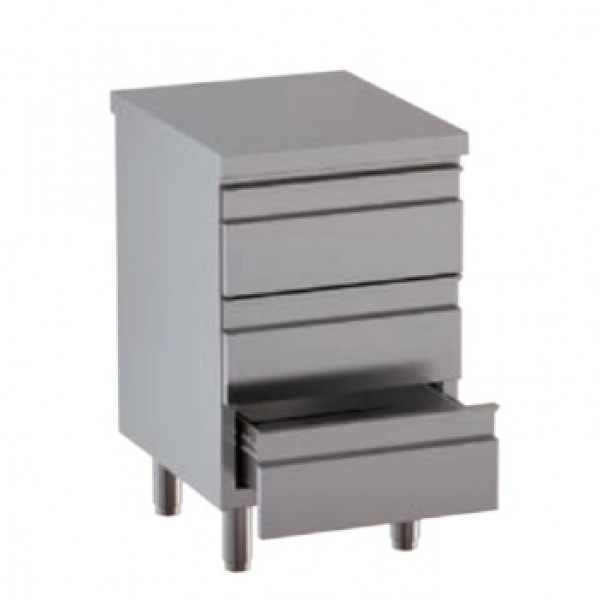 Stainless steel self-supporting chest of 3 drawers without upstand with worktop Model DSNCT056