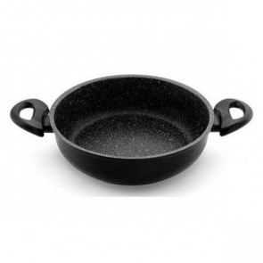 Pan with 2 handles coated in lava stone Exterior in black PTFE paint Welded handle in BAKELITE Compatible with induction kitchen Model PI65