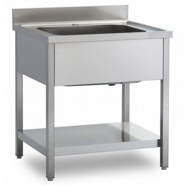 Stainless steel sink with one tub on legs with bottom shelf Model G1V077