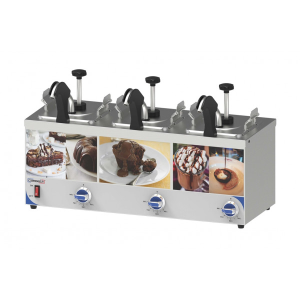 Triple sauce dispenser with pump and heated nozzle CLN Model CDSPBC3