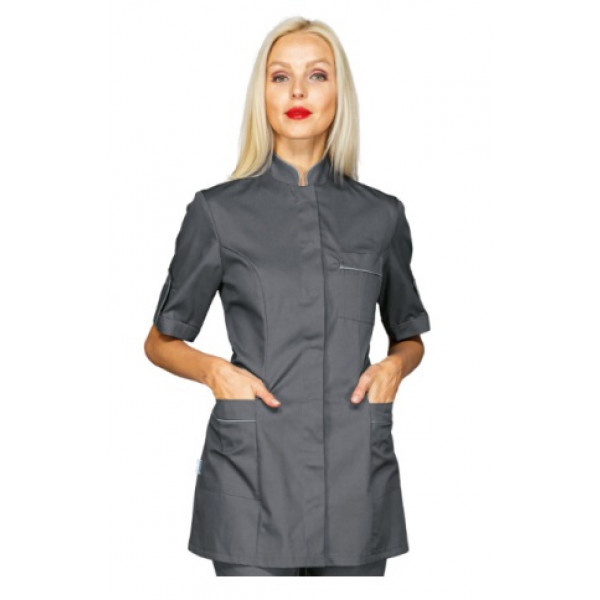 Woman Antigua blouse  SHORT SLEEVE 65% Polyester 35% Cotton GREY Avaible in different sizes Model 003012M