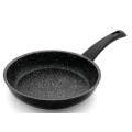 Padella con rivestimento interno in pietra lavica Esterno in vernice PTFE nero Manico saldato in BACHELITE Compatibile con cucina a induzione Dim- ø cm. 24 Modello PI6324IN