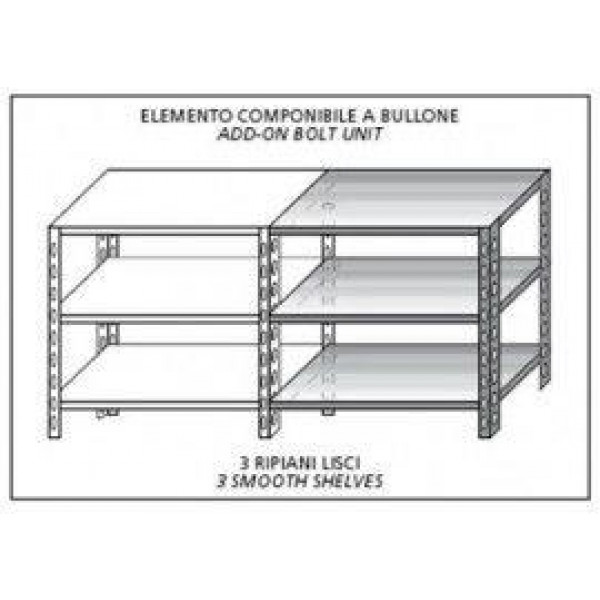 Stainless steel bolt shelving IXP 3 smooth shelves Modular element To add to existing element NOT FOR USE ALONE Polished finish Model SC615LC