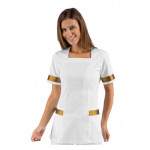 Woman Aberdeen blouse SHORT SLEEVE 100% Polyester WHITE + LUREX GOLD Avaible in different sizes Model 005370