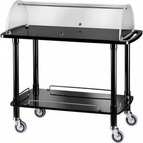 Wooden service trolley black glossy with plexiglass dome Model CLC2012N two shelves