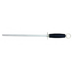 Round steel knife sharpener Tempered AISI 420 stainless steel blade with conical sharpening, satin finish.  Handle in rubberized non-toxic material, anti-slip and dishwasher safe. Blade Cm 30 Model CL1248