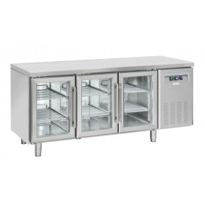 Refrigerated counter GN1/1 stainless steel Model QRG3100 Ventilated refrigeration 3 Self-closing glass doors