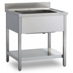 Stainless steel sink with one tub on legs with bottom shelf Model G1V057