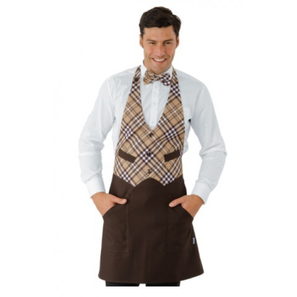 Unisex Garcon apron 100% Polyester Brown and Tartan 415 Model 037062