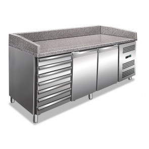 Stainless steel 201 Ventilated Refrigerated Pizza Counter Model PZ2610TN 2 refrigerated doors and 1 neutral chest of drawers