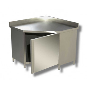 Stainless steel cabinet table Hinged door Corner unit With upstand Model AAPB107A