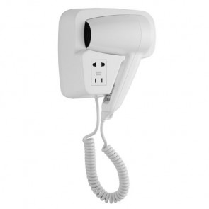 Hair dryer STK White color wall mount, self-extinguishing plastic, Multiple Socket International, power and air flow Model HD20N
