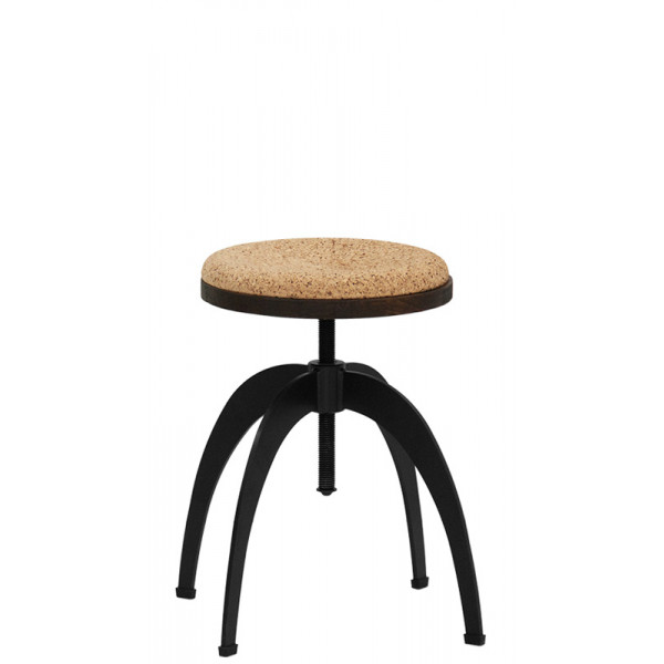 Indoor stool TESR Powder coated metal frame, adjustable wood and cork seat. Model 1915-CD03