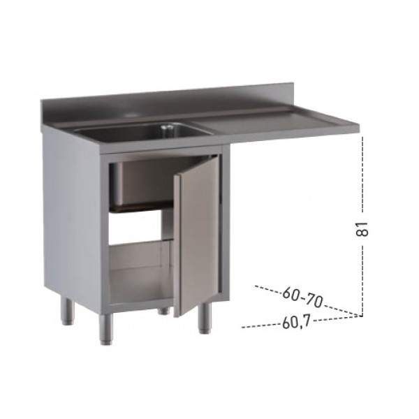 Stainless steel cupboard sink one tub with drainer and hollow for dishwasher Model ALS/D147