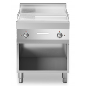 Electric fry top Chromed 2/3 smooth 1/3 striped plate MDLR Model F7070FTECLRA Open cabinet