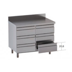 Stainless steel self-supporting chest of 6 drawers With upstand with worktop Model DSN6C107A