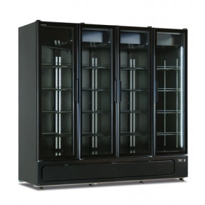 Static-fan assisted multideck cooler. Positive temperature Model MILANO 1910 BLK 4 glass doors