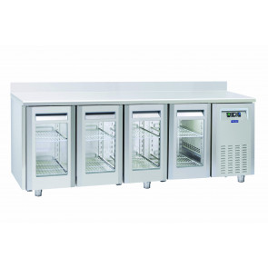 TROPICALIZED Ventilated Refrigerated Table with Self-locking Doors Model QRG4200SG with Backsplash REMOTE MOTOR