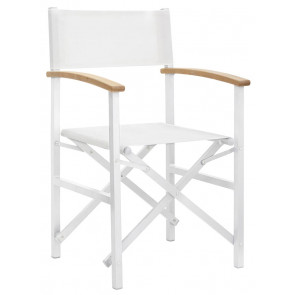 Stackable outdoor chair/armchair TESR Powder coated foldable aluminum frame, wood arms, textylene fabric Model 051-MC1415 White