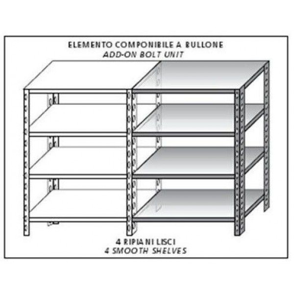 Stainless steel bolt shelving IXP 4 smooth shelves Modular element To add to existing element NOT FOR USE ALONE Polished finish Model SC320LC