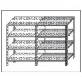 Stainless steel bolt shelving IXP 4 perforated shelves thickness cm 2,5 stainless steel 8/10 Lenght cm 70 Depth cm 30 Height cm 180 Modular element With plastic feet and bolts Cut-off edges Polished finish Model 184707030C