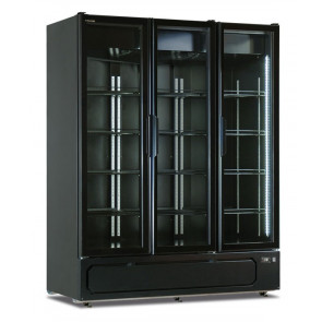 Static-fan assisted multideck cooler. Positive temperature Model MILANO 1620 BLK 3 glass doors