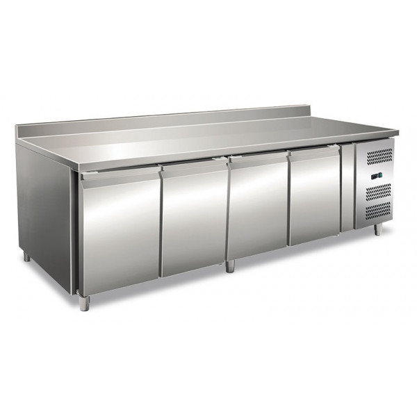 Ventilated refrigerated counter with backsplash Stainless steel AISI 201 Model GN4200TN Four doors