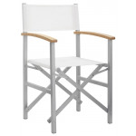 Stackable outdoor chair/armchair TESR Powder coated foldable aluminum frame, wood arms, textylene fabric 051-MC1415 Gray