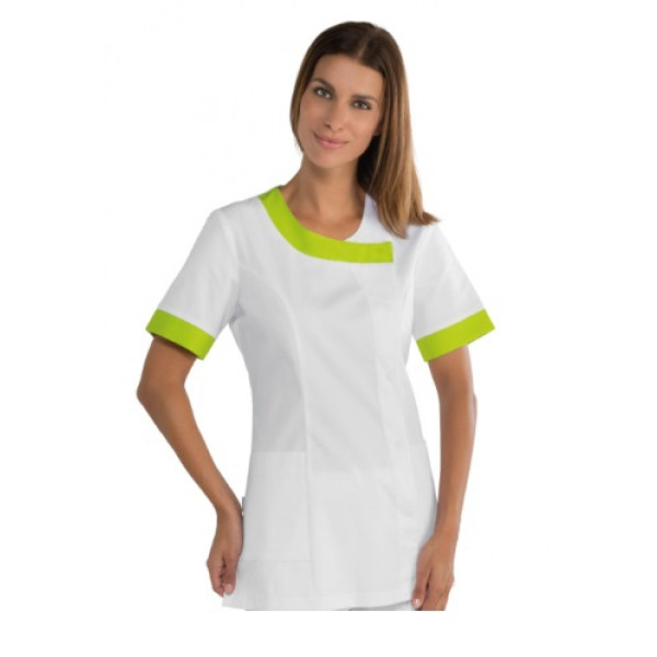 Woman Delhi blouse SHORT SLEEVE 65% Polyester 35% Cotton WHITE AND APPLE GREEN Avaible in different sizes Model 005426