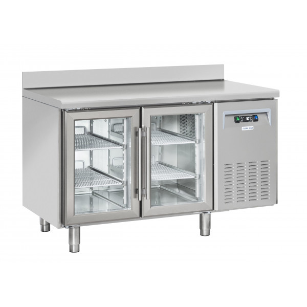 Refrigerated counter GN1/1 stainless steel with glass doors Model QRG2200 Ventilated refrigeration 2 self-closing glass doors with splashback