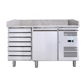 Stainless steel 201 Ventilated Refrigerated Pizza Counter ForCold Model G-PZ1610TN-FC 1 refrigerated door + 1 neutral chest of drawers with 7 drawers