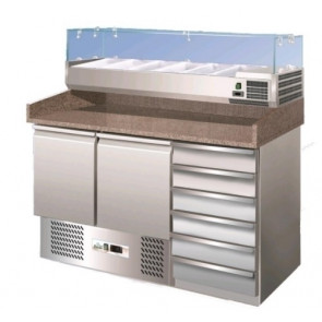 Static Refrigerated Pizza Counter Model S903PZCAS+RI14033V two doors and chest of drawers