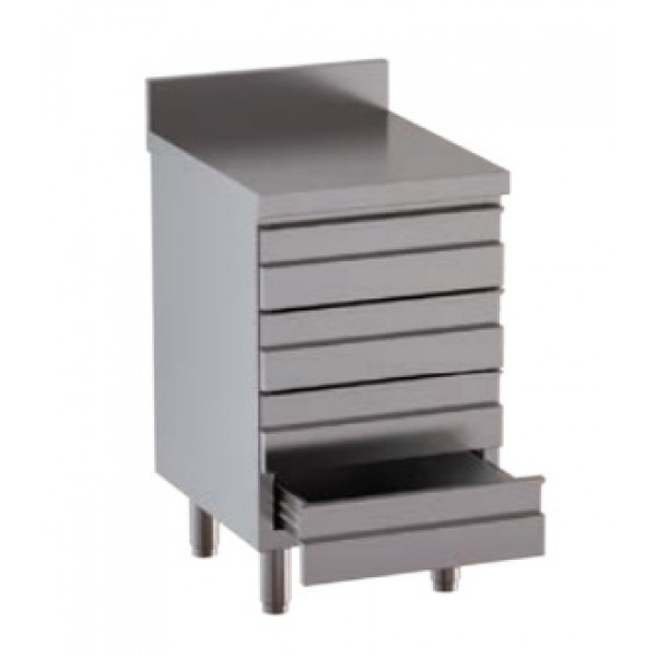 Stainless steel self-supporting chest of 4 drawers With upstand with worktop Model DSNCQ057A