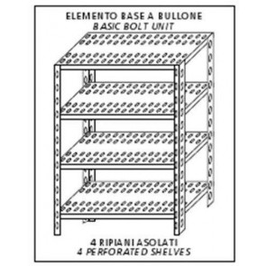 Stainless steel bolt shelving IXP 4 perforated shelves Basic element With plastic feet and bolts Cut-off edges Polished finish Model SC318FB
