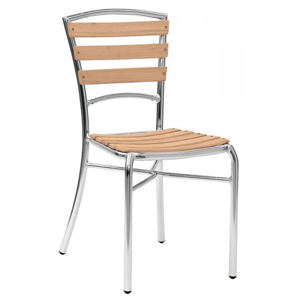 Stackable outdoor chair TESR Anodized aluminum welded frame, tube Ø 25 x 1,5 mm, oak bands Model  043-ALW12