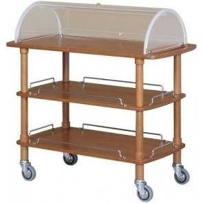 Wooden service trolley walnut with plexiglass dome Model CLC2013 Three shelves