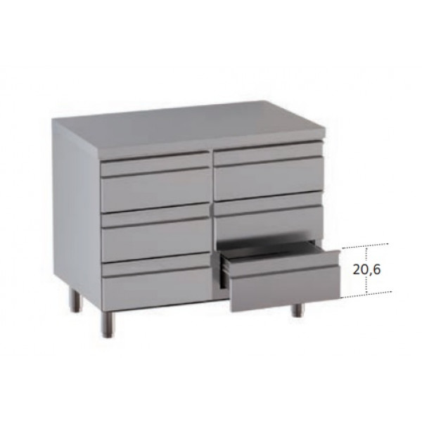 Stainless steel self-supporting cabinet with 6 drawers without upstand with worktop Model DSN6C106