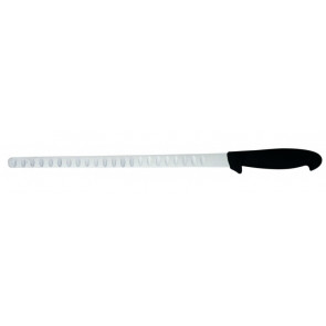 Salmon Knife Tempered AISI 420 stainless steel blade with conical sharpening, satin finish.  Handle in rubberized non-toxic material, anti-slip and dishwasher safe. Blade Cm 28 Model CL1231