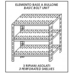 Stainless steel bolt shelving IXP 3 perforated shelves Basic element With plastic feet and bolts Cut-off edges Polished finish Model SC315FB