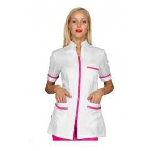 Woman Florida blouse SHORT SLEEVE 100% Polyester WHITE + FUCHSIA available in different sizes Model 002586