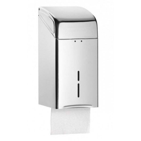 Dispenser of interlayed toilet paper in sheets MDC  polished Stainless steel vandal-proof suitable for common bathrooms Capacity: 600 wipes Model DTH100C