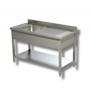 Stainless steel sink with one tub on legs with bottom shelf and drainer Model G1VGS/D136